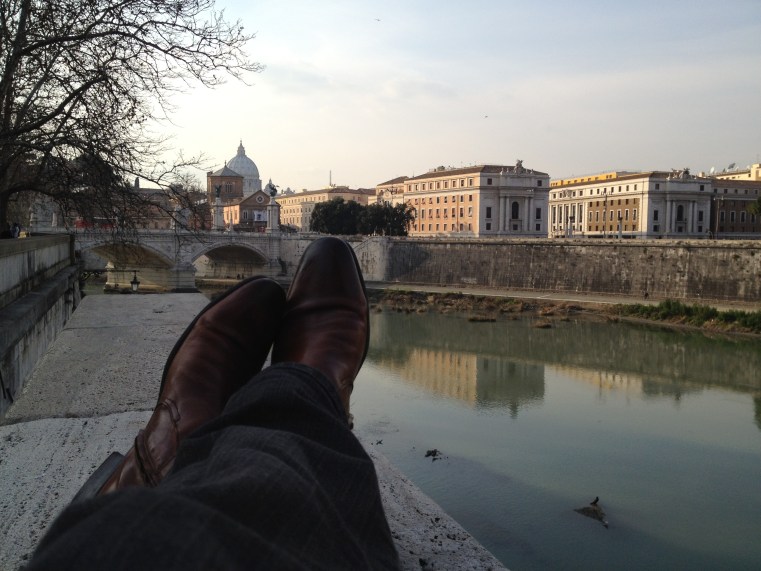 Tiber River, looking toward Ponte Vittorio Emanuele II and the dome of St Peter's in the distance