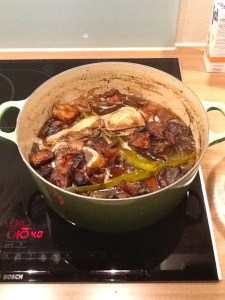 Roasted bones, vegetables, and herbs five hours later